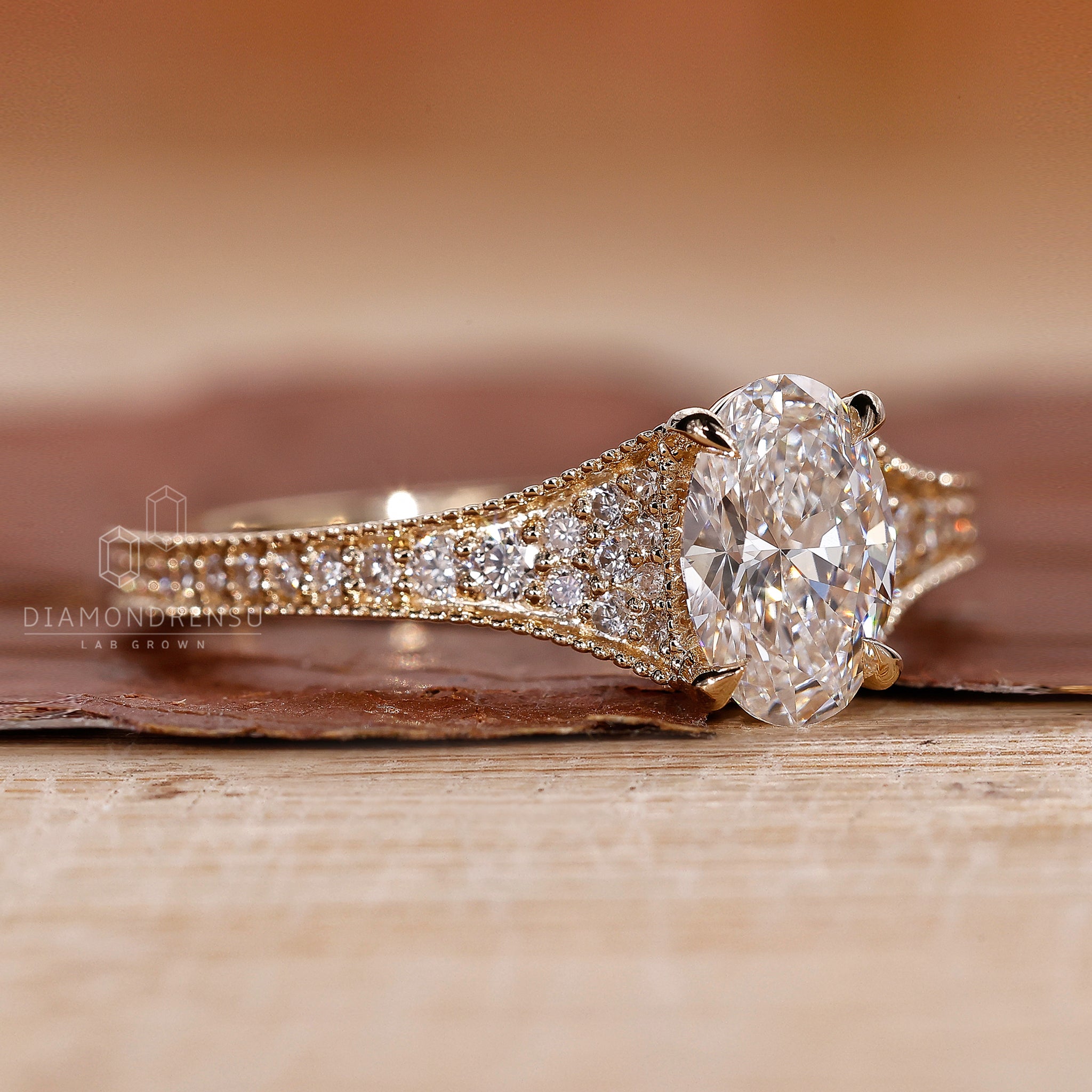 Miligrain Oval Diamond Ring, highlighting intricate detail and craftsmanship
