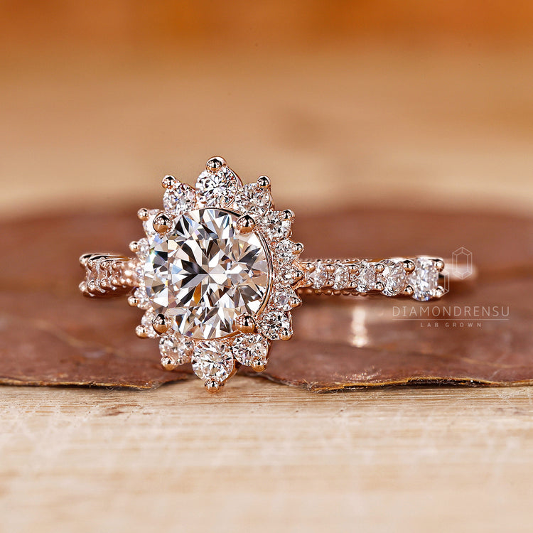Halo Engagement Ring designed with intricate diamond details.
