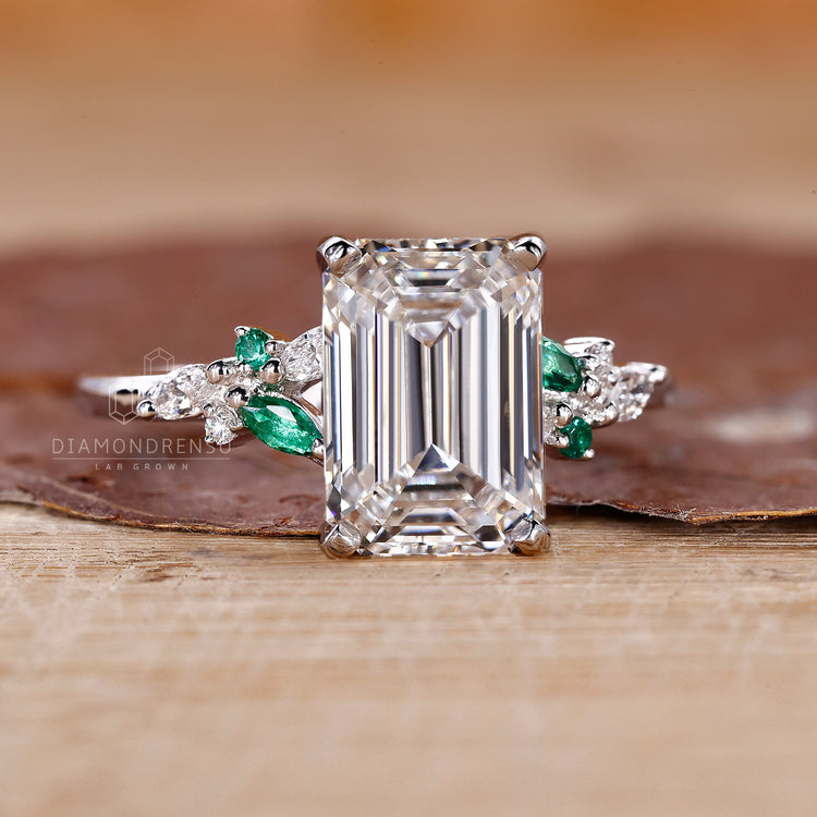 Muse Style Emerald Cut Diamond Engagement Ring for a modern and stylish touch.

