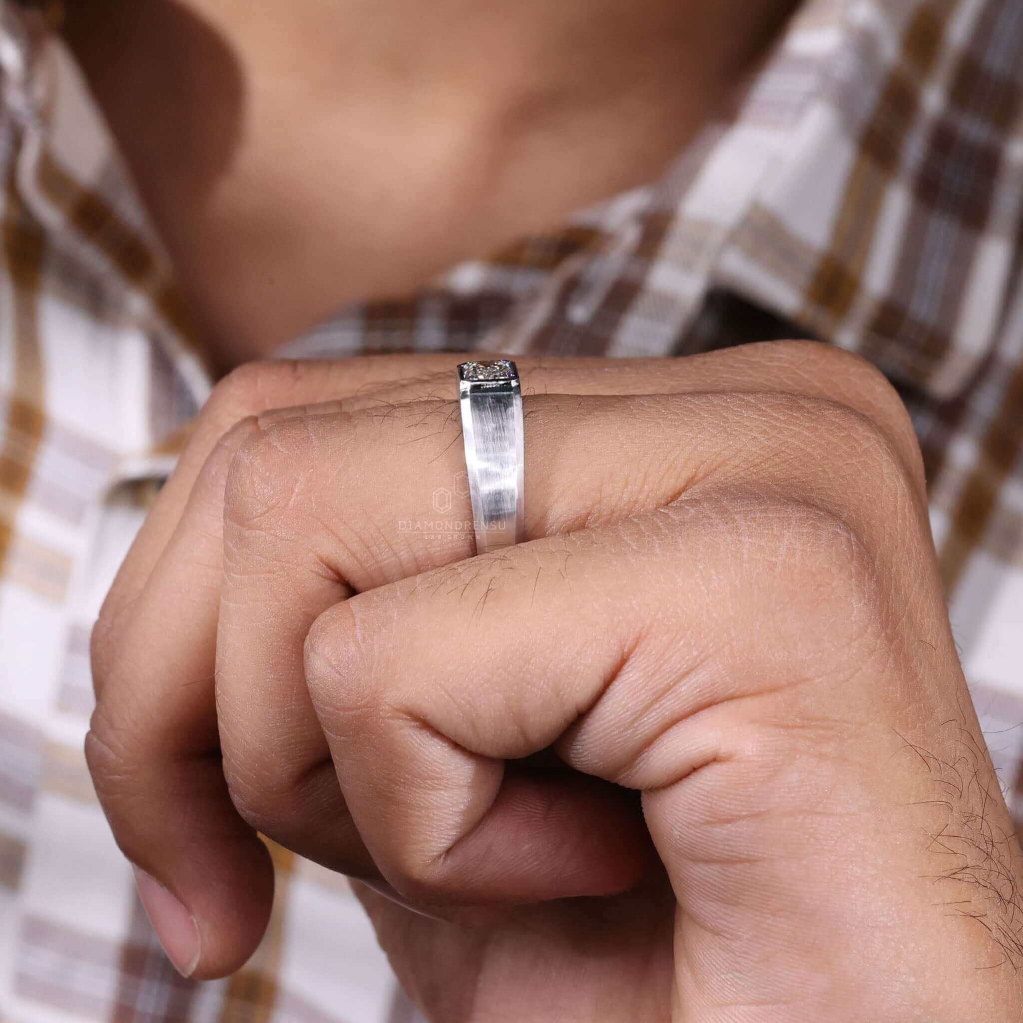 Emerald Cut Lab Grown Diamond Men's Engagement Ring