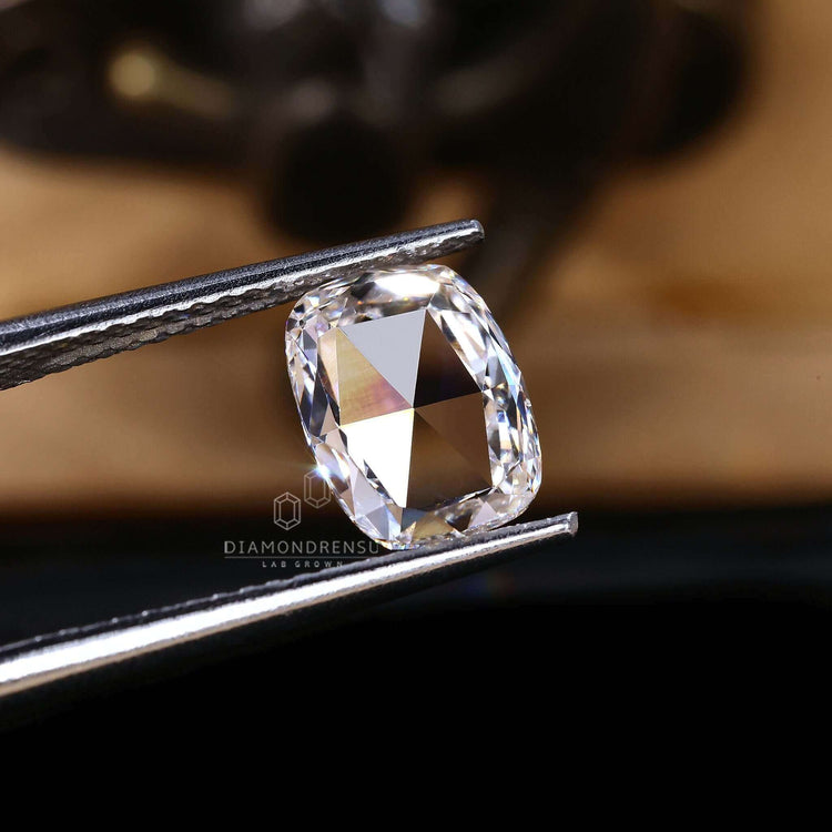 Diamondrensu offers a beautiful lab grown elongated cushion rose cut diamond.
