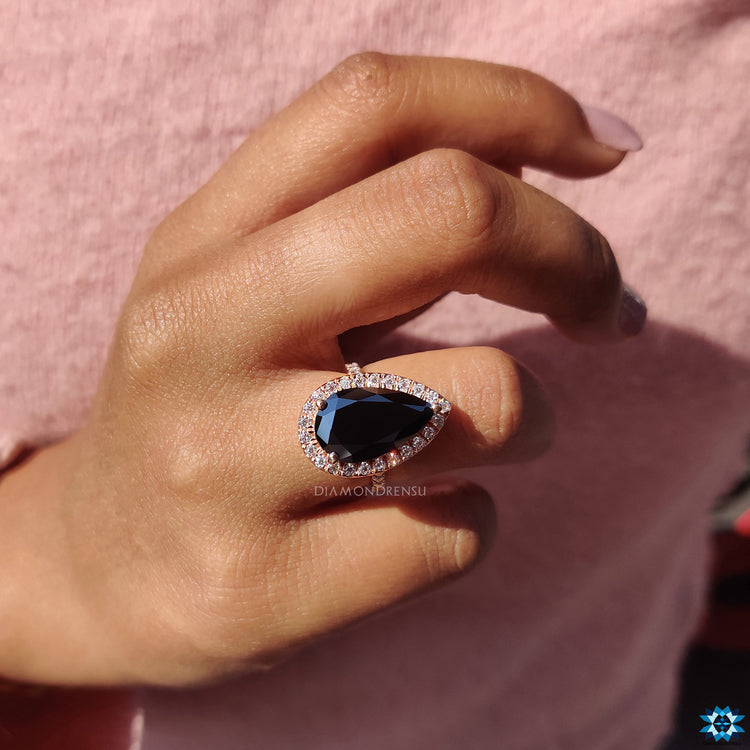 The round cut pave band ring offers a classic, timeless look.
