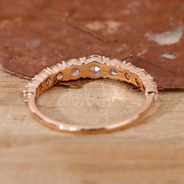 Round Rose Cut Diamond Wedding Band with unique charm.
