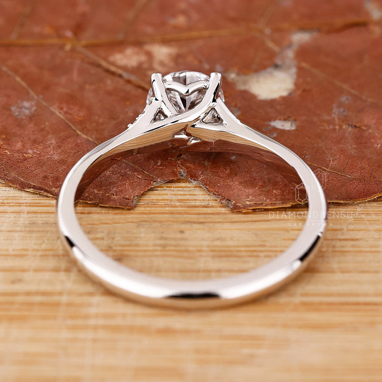 Trellis Engagement Ring, Round Cut Diamond Ring, 4 Round Prong Setting
