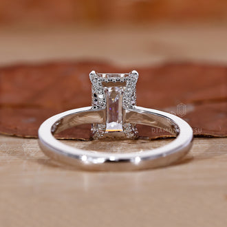 Round Cut Diamond Ring featuring a hidden halo setting.
