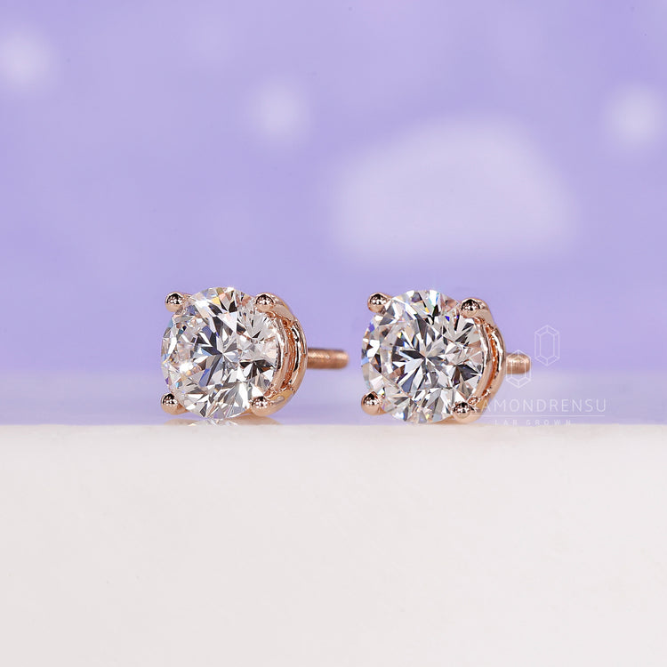 Diamond earrings round, gold and diamond stud earrings, handmade jewelry
