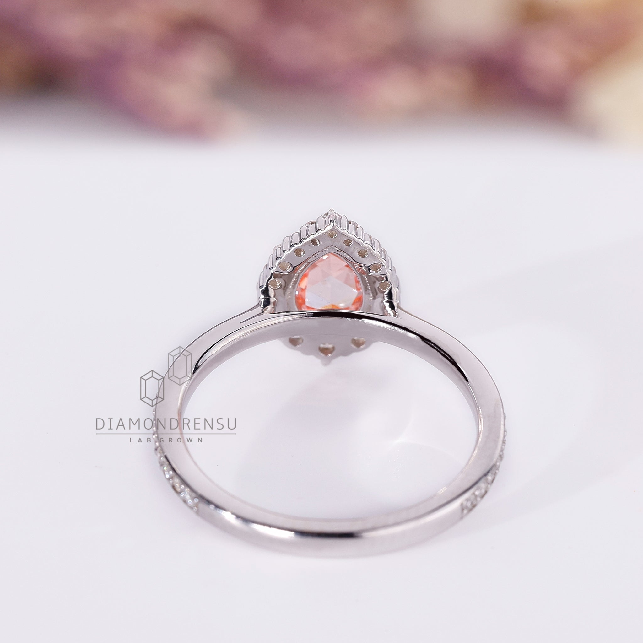 Pear Halo Engagement Ring - Rose Cut Diamond