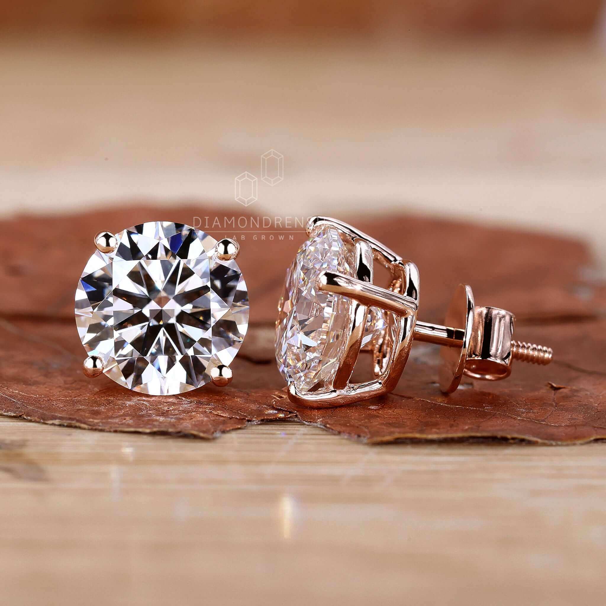 Round Brilliant Cut Lab Grown Diamond Stud Earrings for Women