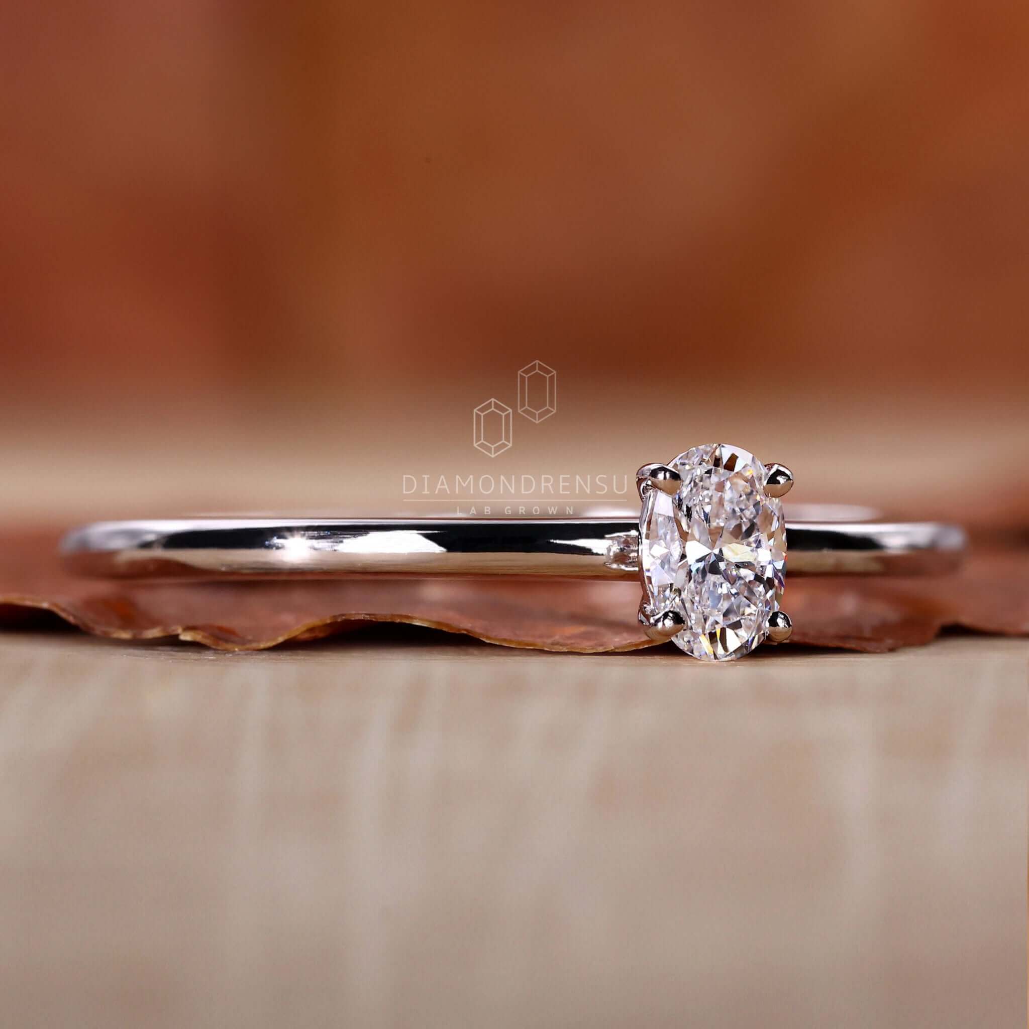 Solitaire Diamond Engagement Ring with Oval Lab Grown Diamond