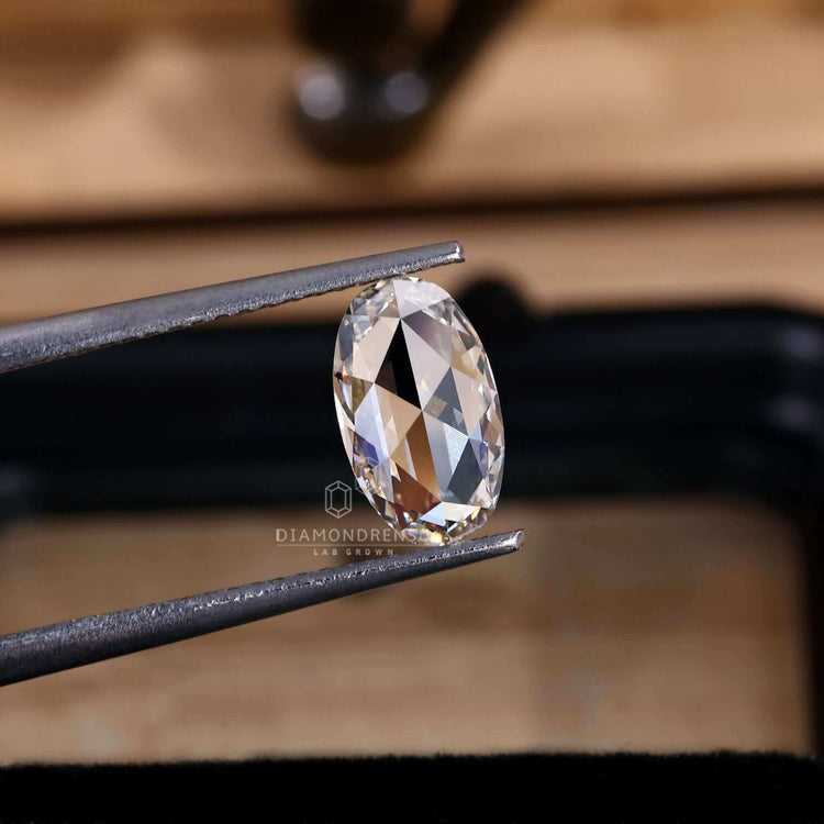 Oval rose cut loose diamond with lab grown quality.