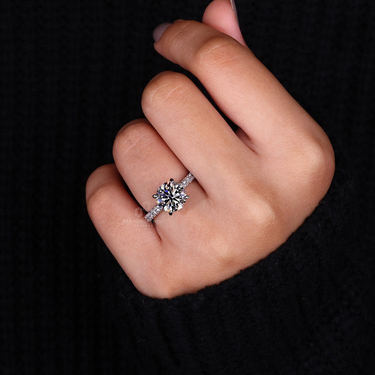 White Gold Ring featuring a pave diamond design.