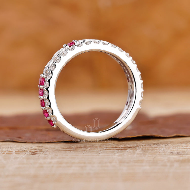 Buy wedding band featuring lab grown diamonds and pave setting.
