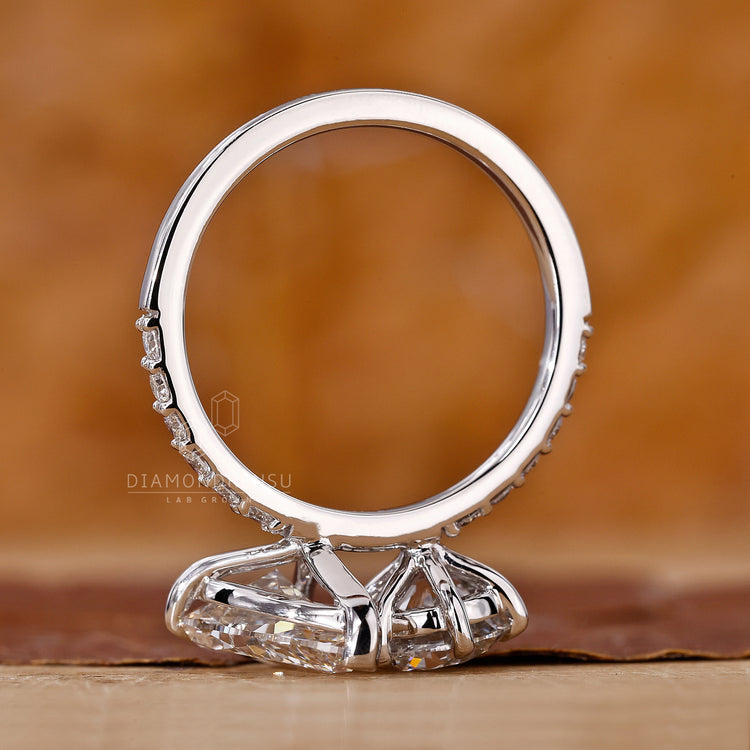 Toi et Moi engagement ring with Lab Grown Diamond in handmade jewelry.