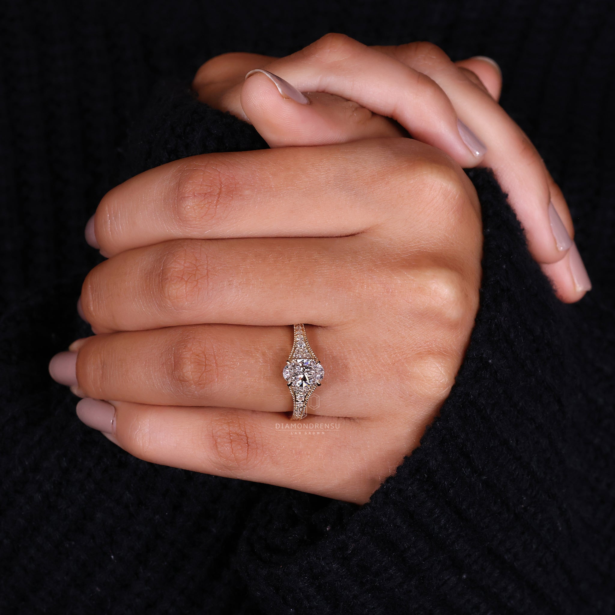 Graceful Oval Diamond Ring on Hand, radiating beauty and grace