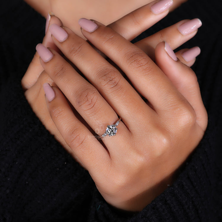 A sparkling pave setting engagement ring with shimmering brilliance.
