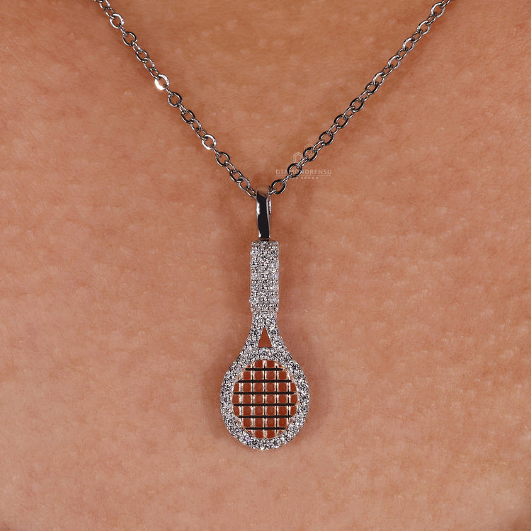 Gift for him – diamond racket charm pendant in white gold.
