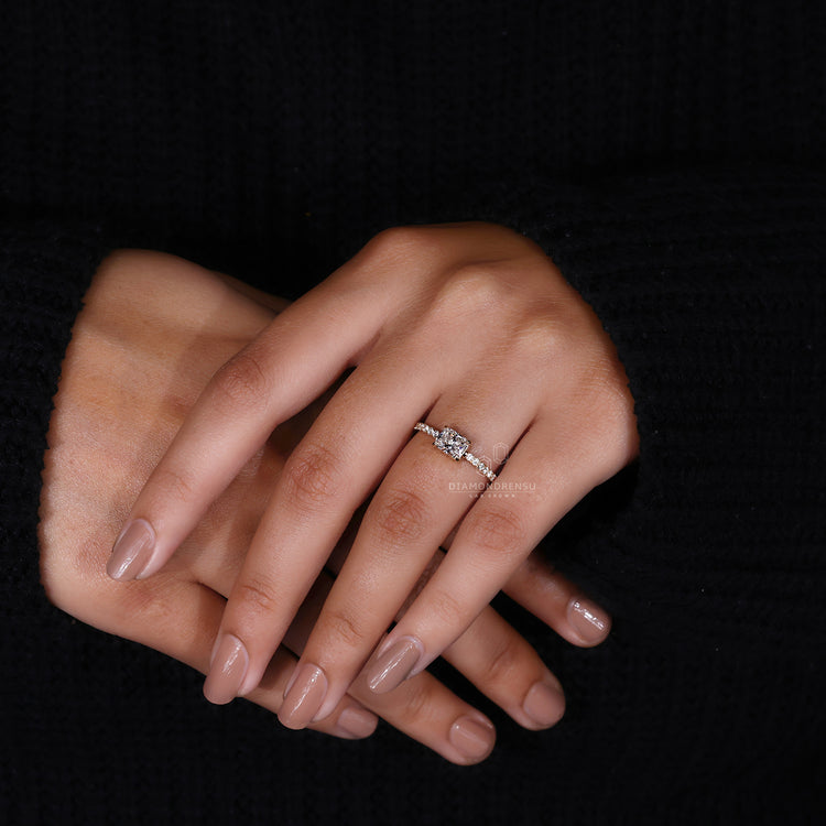 Pave Setting Ring with brilliant round cut diamonds.
