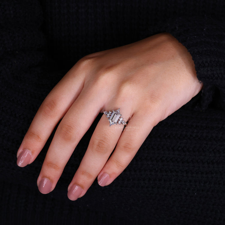IGI certified lab grown hexagon cut diamond ring.