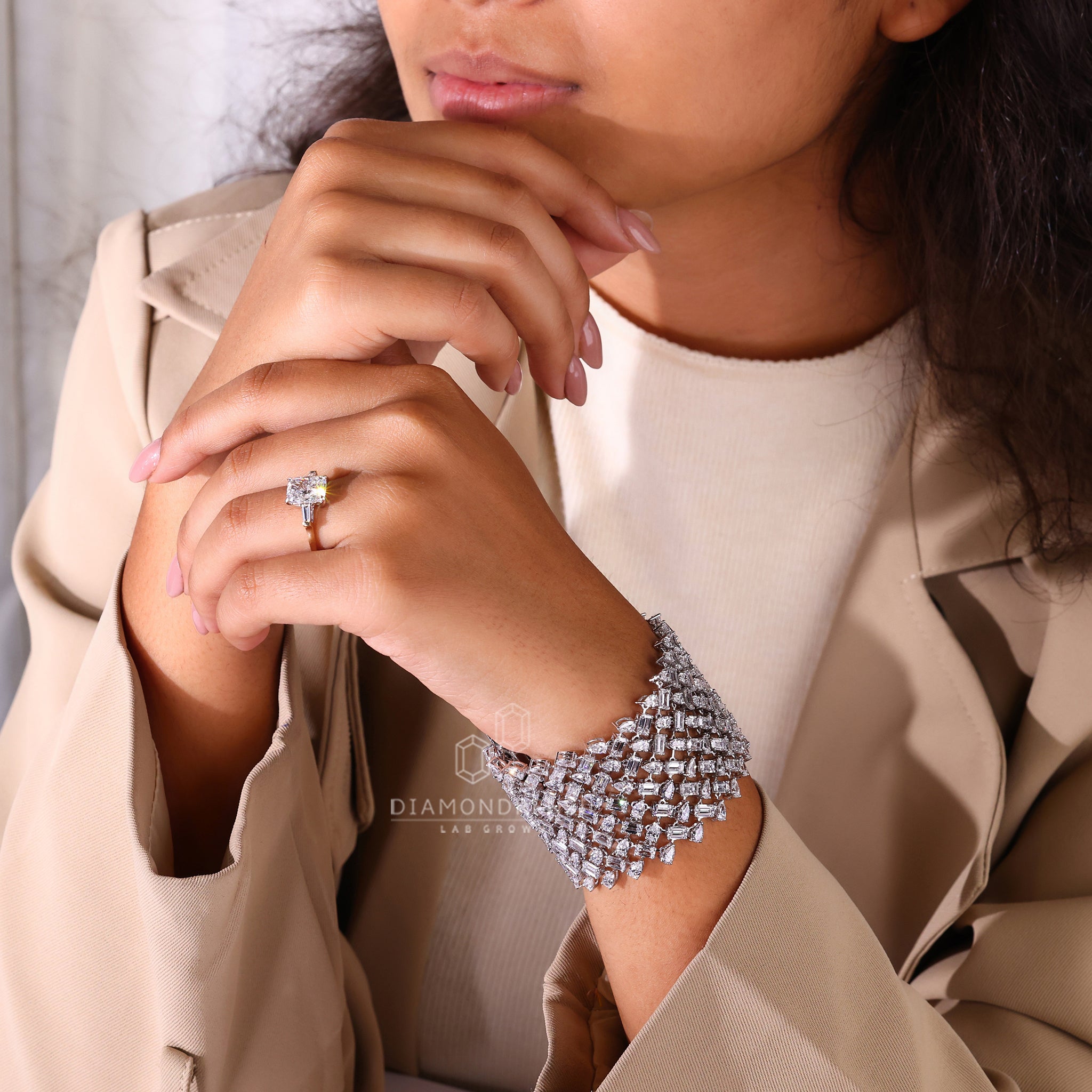 Stunning pear and emerald cut bracelet combining elegant shapes for a bold statement.
