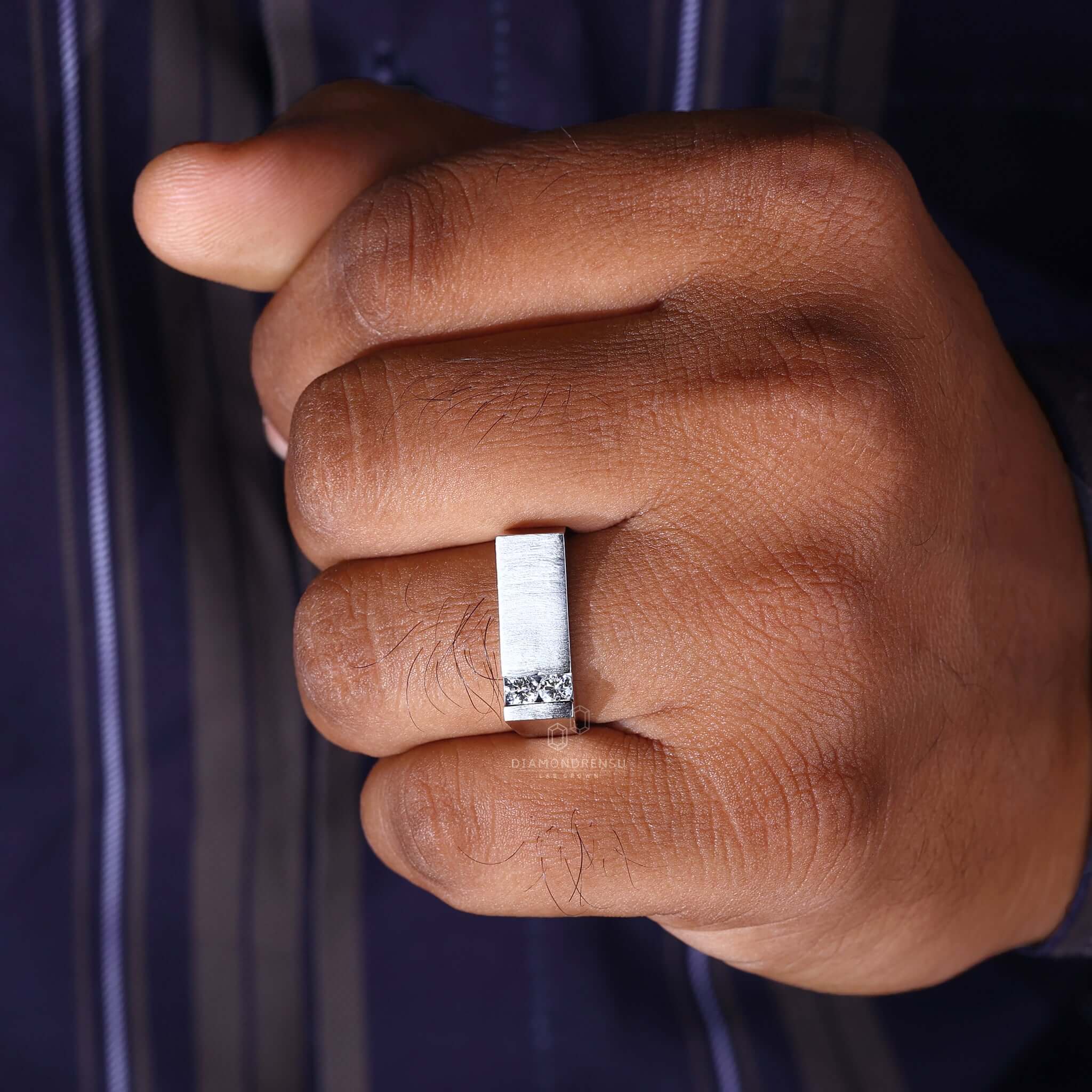 Matte Finish Signet Design Round Cut Lab Grown Diamond Men's Ring