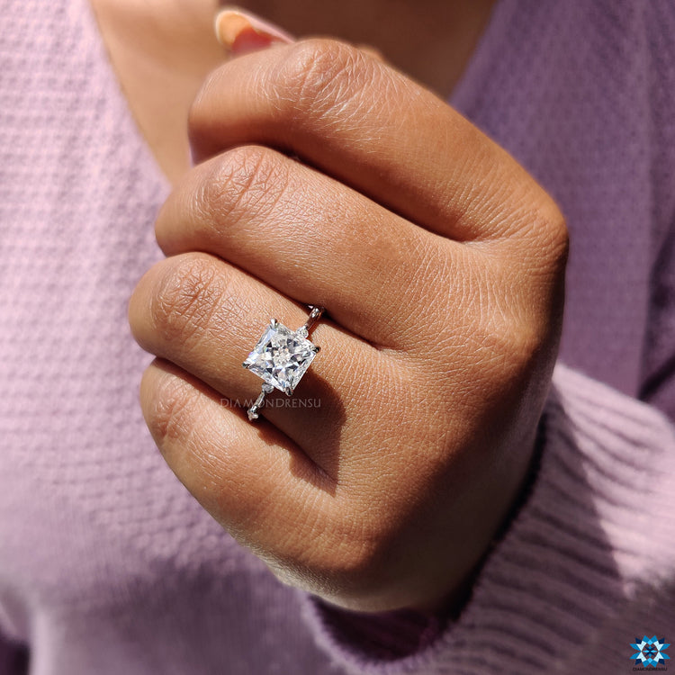Buy engagement ring with radiant moissanite look.