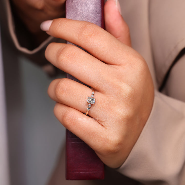 Yellow gold tapered shank engagement ring.
