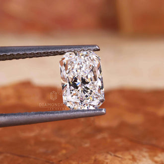 Loose lab grown diamond has a radiant cut.