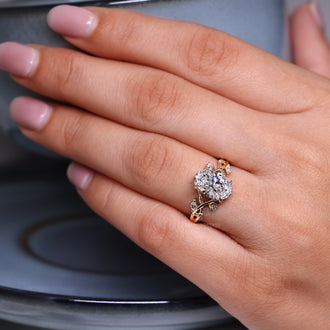 Twisted shank cluster diamond engagement ring.
