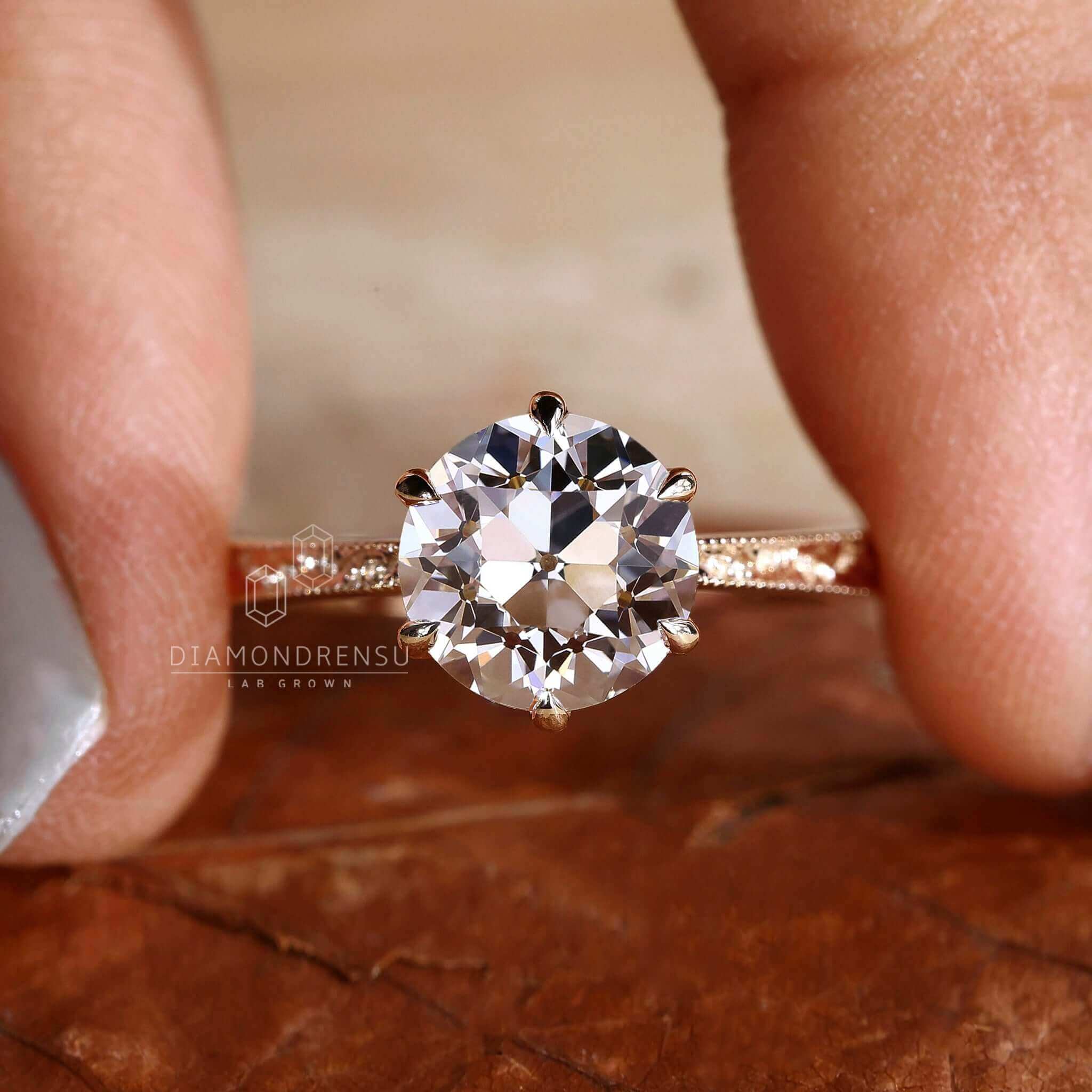 European Cut Lab Diamond Old European Cut Lab Grown Diamond Art Deco Vintage Engagement Ring