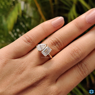 Moissanite engagement ring with a prong setting.
