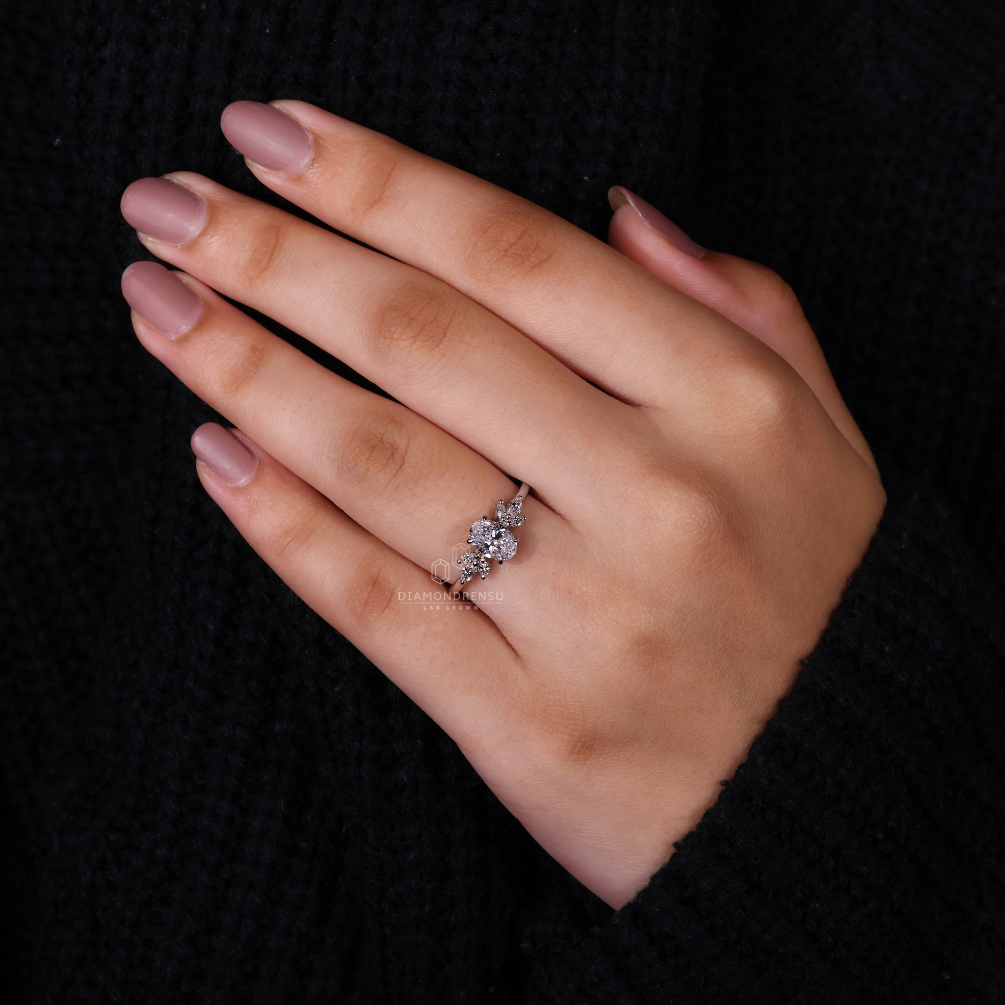 Model Displaying Memorable Muse Setting Oval Diamond Engagement Ring