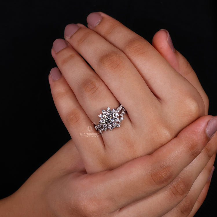 Half Eternity Wedding Band with dazzling round diamonds.

