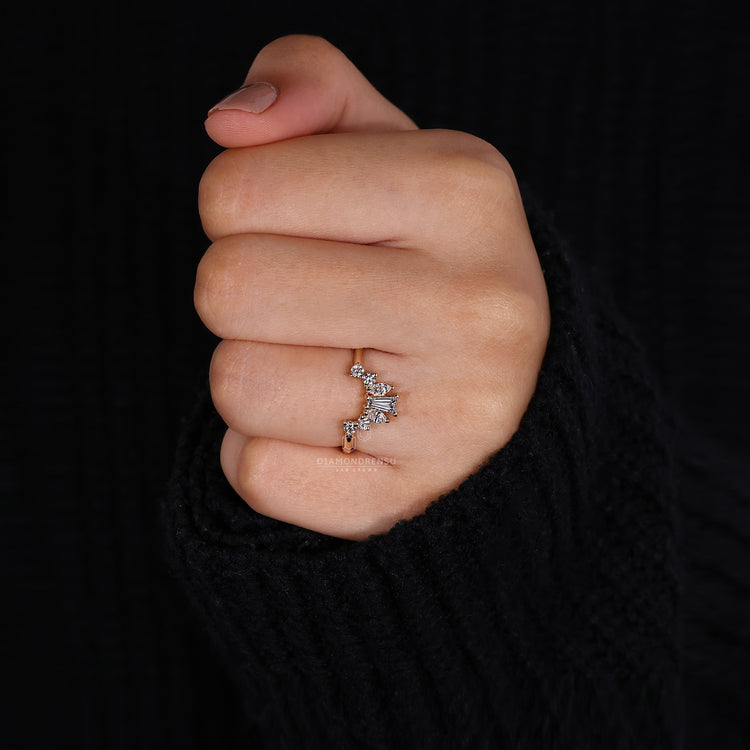 Marquise and baguette wedding band with unique stones.
