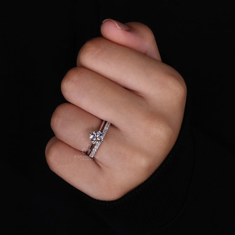 Round Diamond Wedding Band in a timeless half eternity design.
