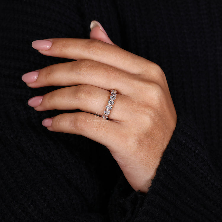 Elegant eternity band in rose gold, perfect for a wedding or anniversary.