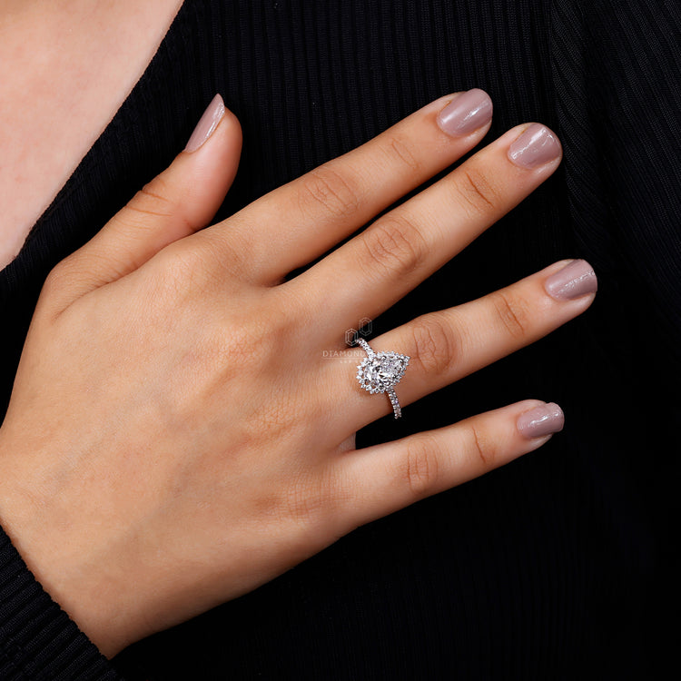 Pear Diamond Ring set in a classic and secure prong setting.