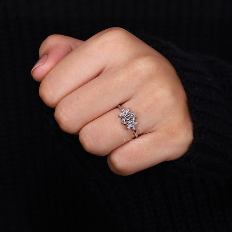 Hexagon Diamond Ring featuring a brilliant center stone.