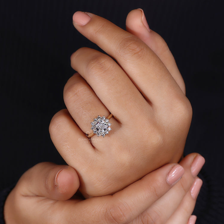 Cushion cut ring featuring a classic handmade design.
