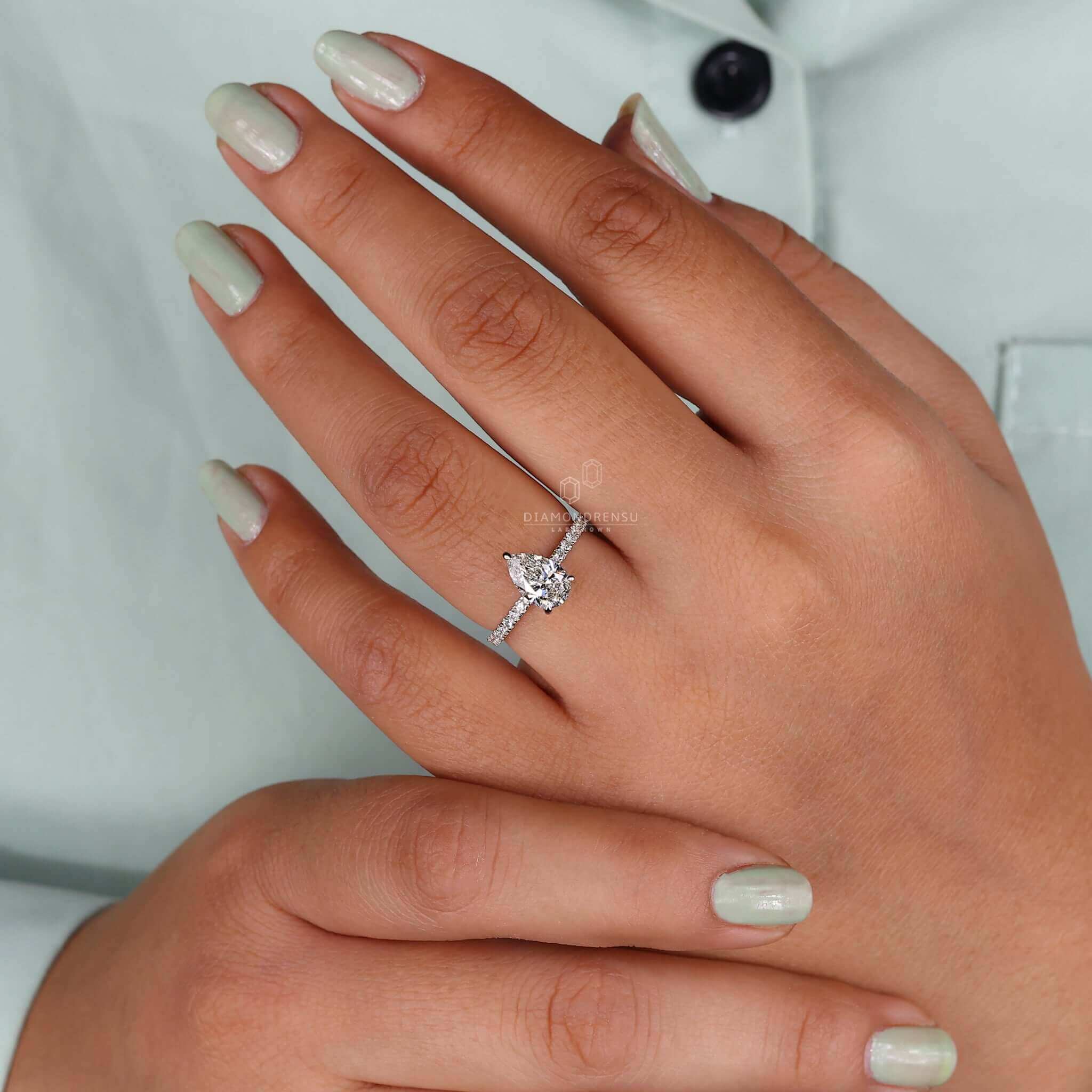 Diamond Sing R IGI Certified Pear Cut Diamond Ring, Lab Grown Diamond Engagement Ring