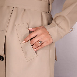 Cathedral setting ring with yellow gold diamond ring.
