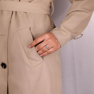 Buy diamond ring with pear and round side stones.
