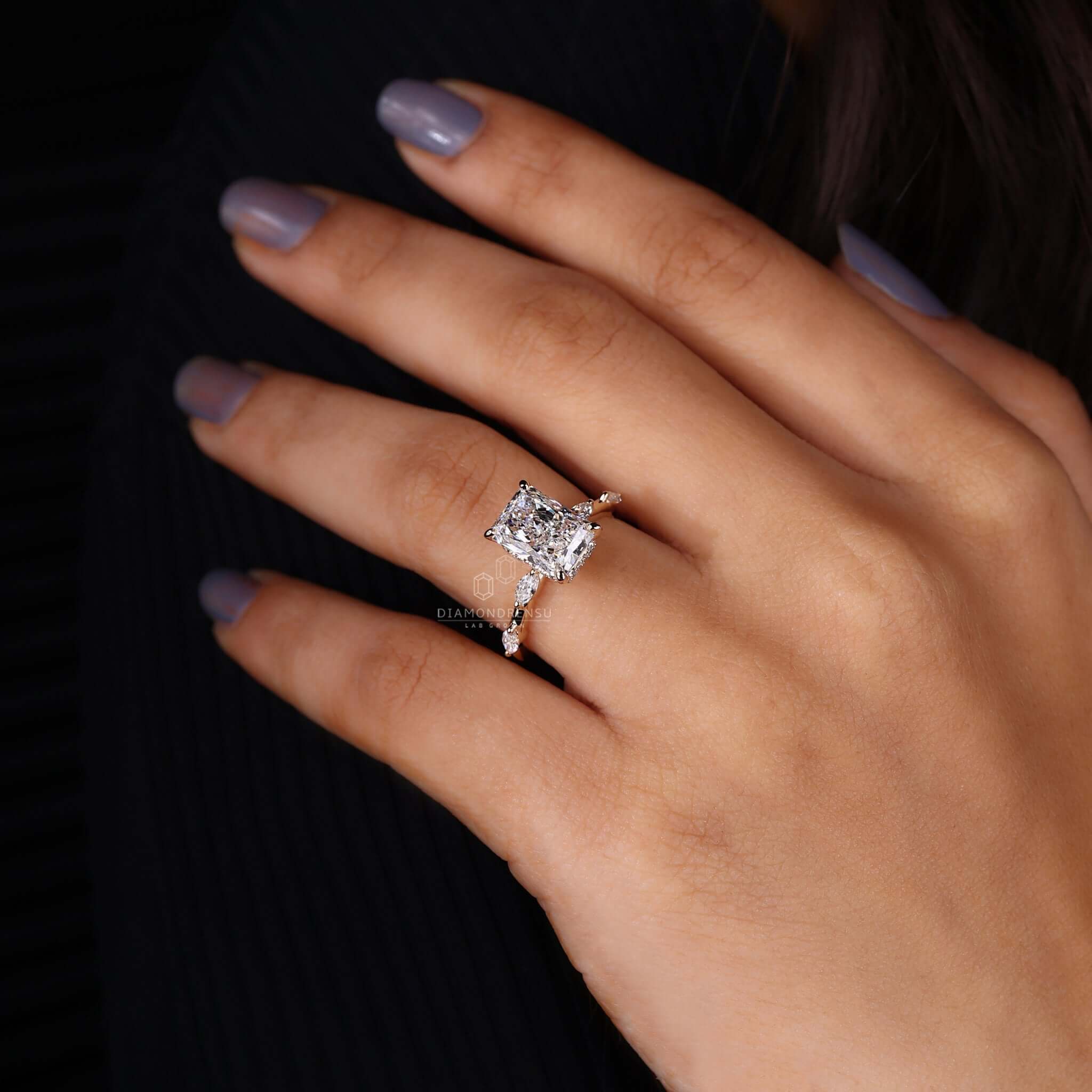 Sophisticated radiant cut diamond ring, exemplifying luxury and timeless elegance.