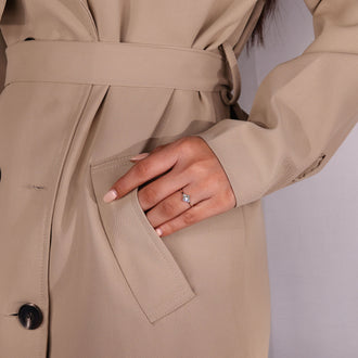 Yellow gold ring with oval diamond and 4 prong setting.
