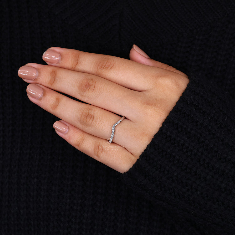 Custom wedding band with a unique chevron style.
