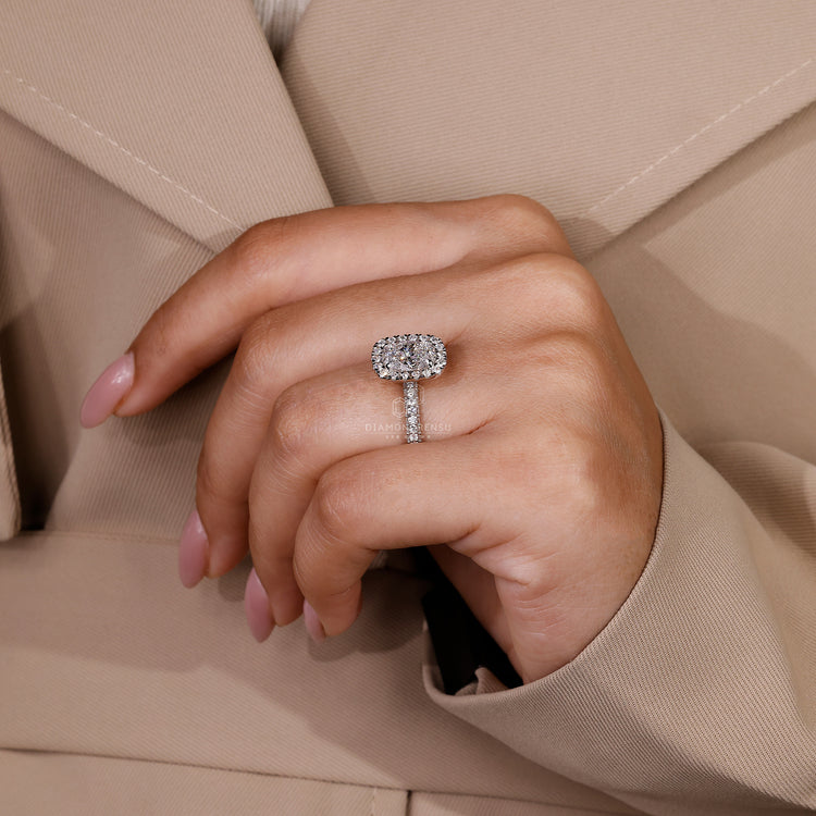 Oval cut diamond ring in timeless white gold finish.