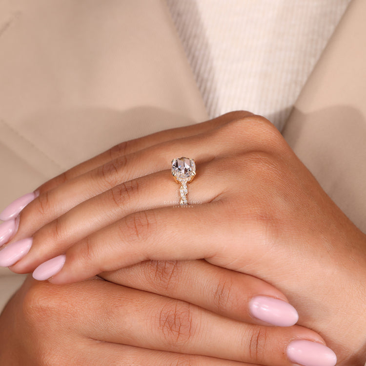 Twisted pave engagement ring with lab-grown diamonds for a delicate, intricate look.
