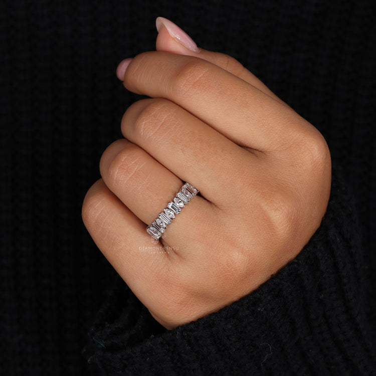 White gold diamond band with a timeless, elegant look.
