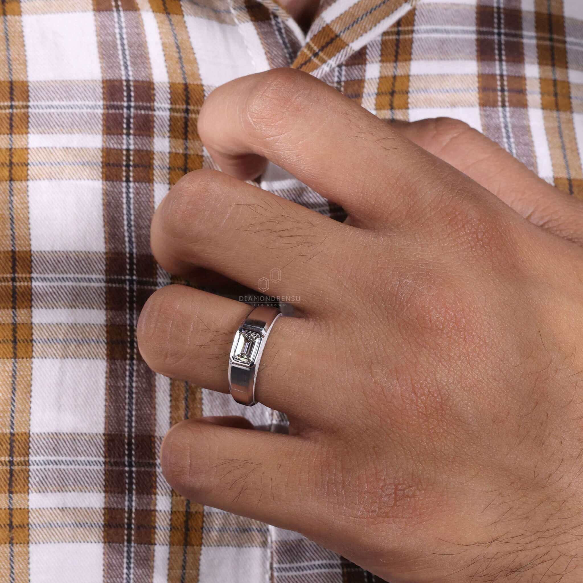 Emerald Cut Lab Grown Diamond Men's Engagement Ring
