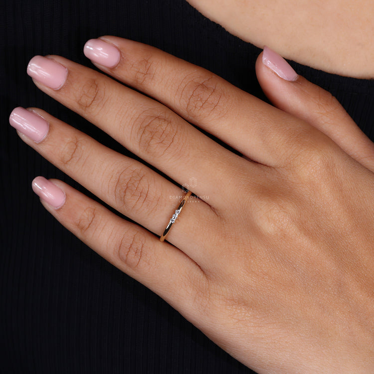 Round Cut Diamond Wedding Band with secure prong setting.