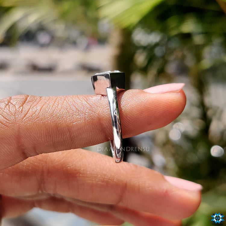 Buy moissanite ring with a unique east to west setting.
